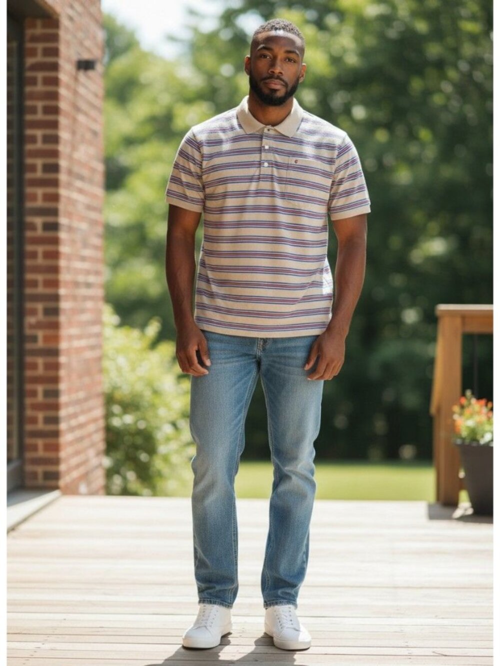 Criquet Mens XXL Organic Cotton Polo Shirt Gray Striped Short Sleeve Classic Fit
